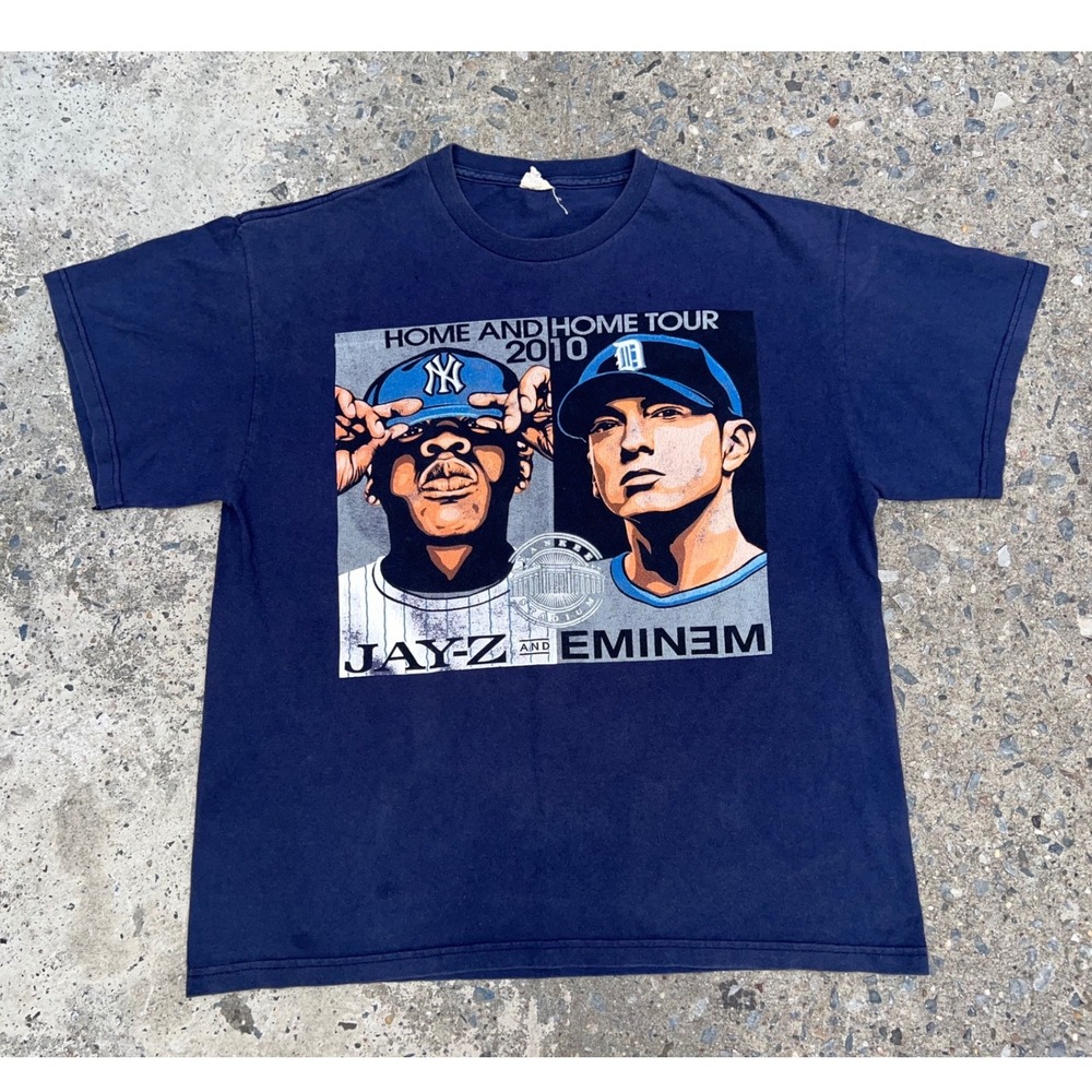 Vintage 2010 Jay-Z Eminem Home and Home Tour Shirt Navy Blue Yankee Stadium L